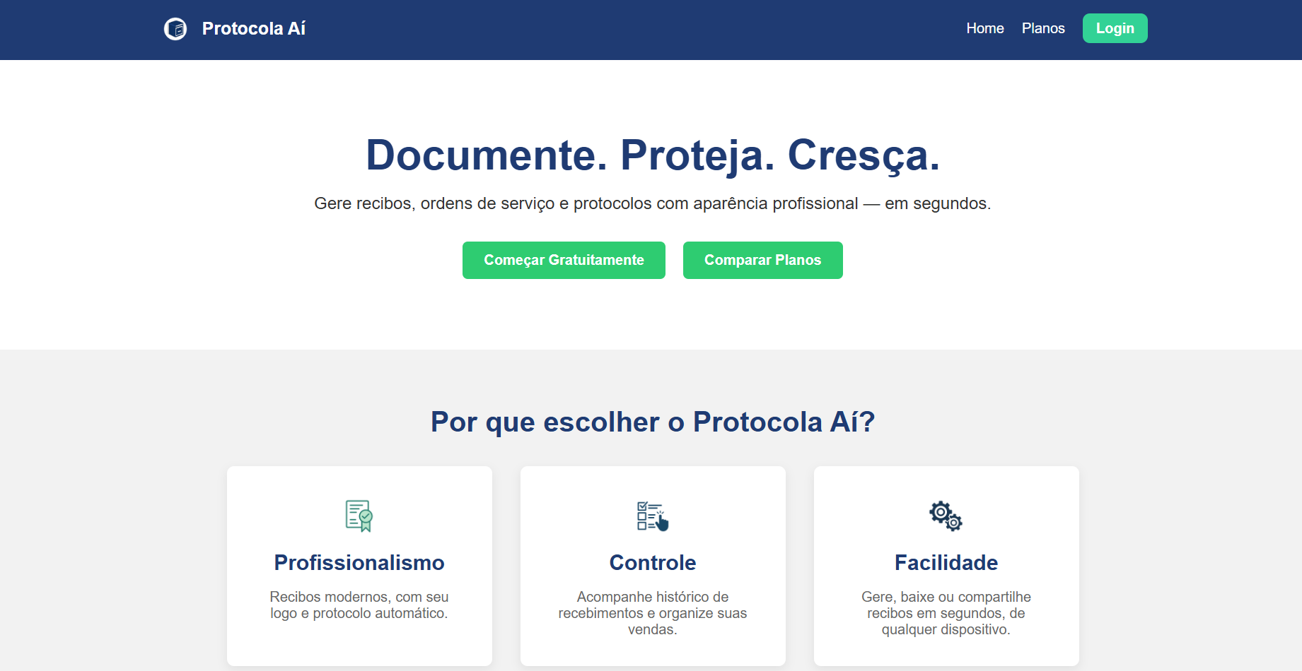 Exemplo do site Protocola Aí
